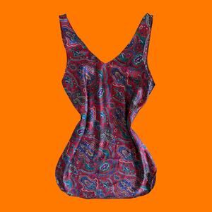 90's vintage red satin paisley lingerie mini slip dress MEDIUM Kathryn